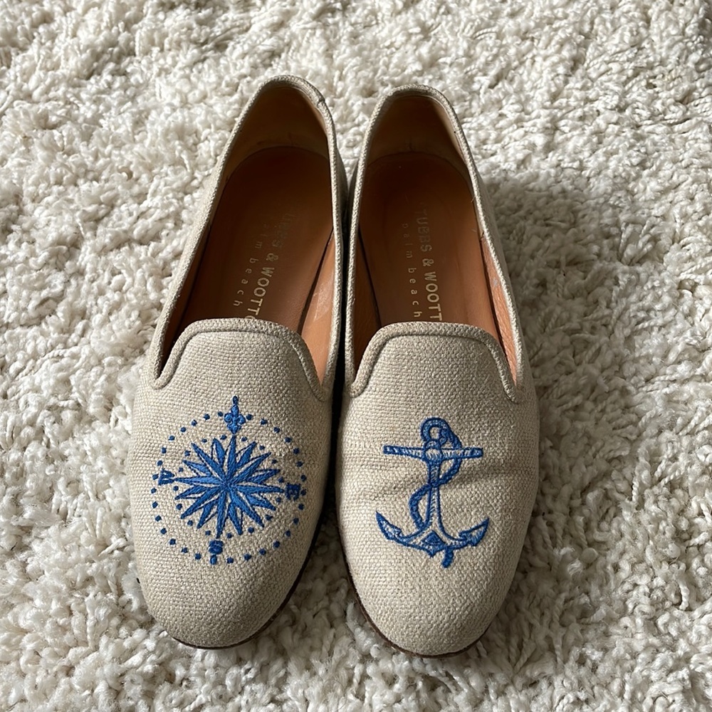 Stubbs & Wootton neutrals nautical embroidered loafers
